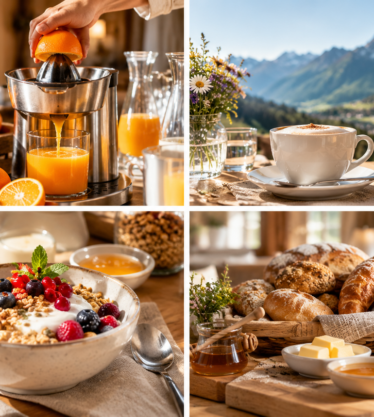 

Morgenstund voller Genuss Aromatisch duftende KaffeespezialitätenEine feine Auswahl verschiedener Teesortenofenfrisches Gebäck&hellip;