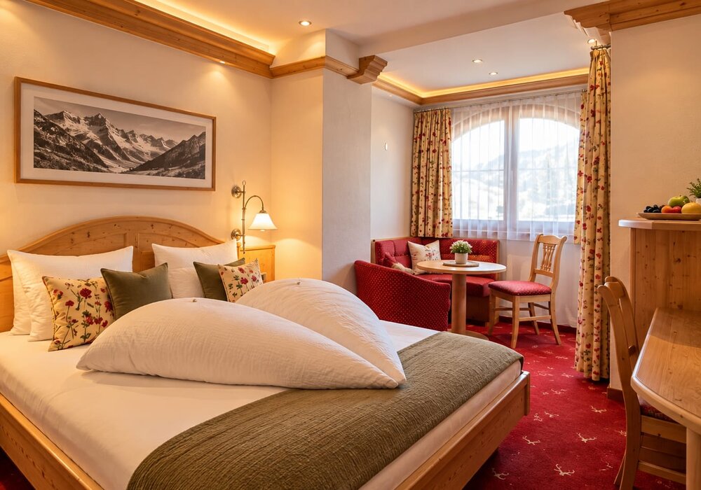 Doppelzimmer Grandlit für 2 Personen Schlafzimmer mit Doppelbett Bad oder Dusche/WC Föhn Safe, Minibar Sat-TV WLAN mit Balkon